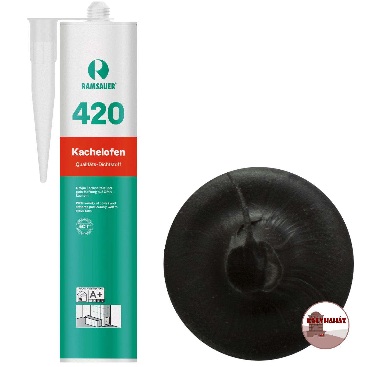 Ramsauer rugalmas gumis szilikonos cserépkályha fugázó, fekete, schwartz - tubus színmintával, 310 ml, Ramsauer 420 Cserépkályha fugázó, Fekete - Rugalmas Hőálló Kályha, Kandalló fugázó - Ramsauer 420 Schwartz - Image 1