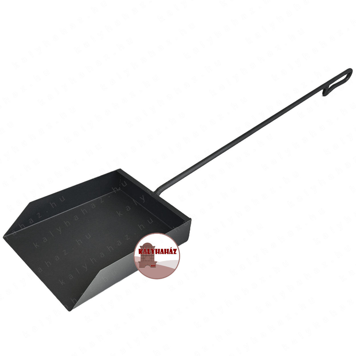 totya kazán nagy méretű fém hamu lapát, szürke, festett, teljes hossz 80 cm, lapát szélesség 15,5 cm, mélység 19 cm, magasság 4 cm-1 Nagy fém hamuzó lapát - Kazánhoz és Kályhához - 80 cm, Fém nyéllel - Image 1