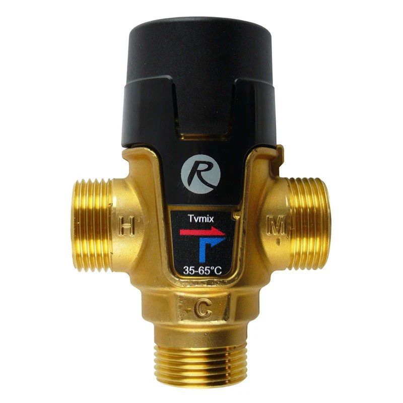 regulus-tvmix-dn20-termosztatikus-forrazasvedo-keveroszelep Regulus TVmix DN20 termosztatikus forrázásvédő keverőszelep 35–65 °C, 3/4" külső menet, oldalsó kimenettel - Image 1